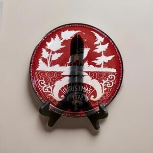 Vintage Christmas Plate Egermann Crystal Ruby Red Cut To Clear  1972 8"